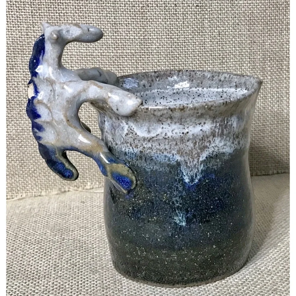 Horse Creamer Art Pottery Blue Cream Cottage Farm Core Farmhouse AS IS READ
